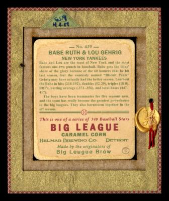 Picture, Helmar Brewing, R319-Helmar Card # 439, Babe RUTH (HOF), Lou GEHRIG (HOF), In Dugout, New York Yankees